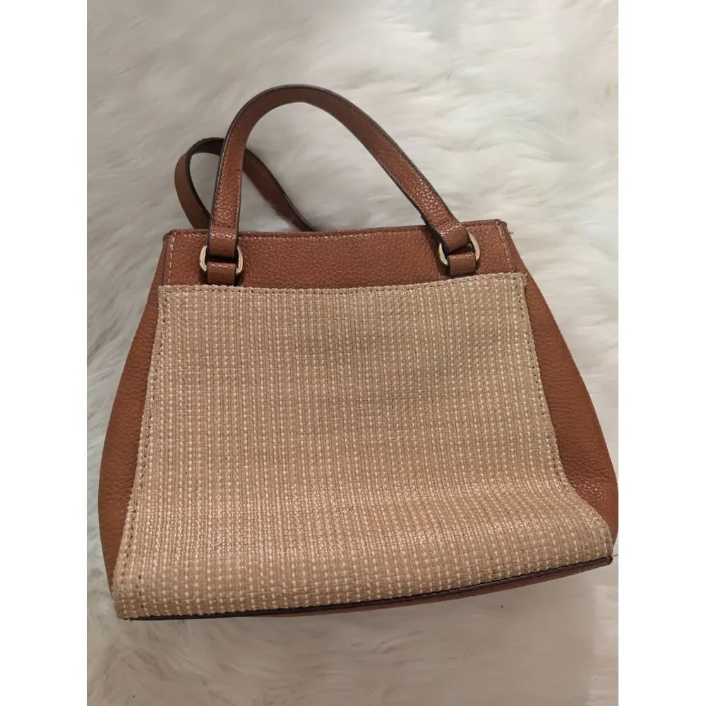 Elegant‎ Anne Klein Two-Tone Woven Handbag with Leather Trim and Gold Accents